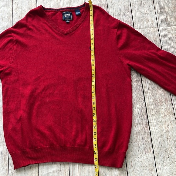 Chaps Mens Cotton & Cashmere Blend V-Neck Sweater Red Size L Soft Preppy - Picture 9 of 13
